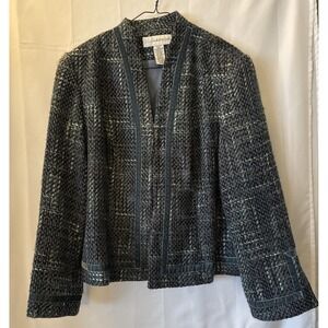 Sag Harbor Multi Color Blues Open Blazer With Felt Ribbon Accents Size 16
